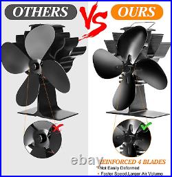 Wood Stove Fan Heat Powered Upgrade Designed Silent Operation 4 Blades with St